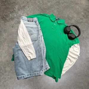 Polo Ralph Lauren Mens XL Green Custom Fit Polo Shirt Purple Pony Y2K Skater